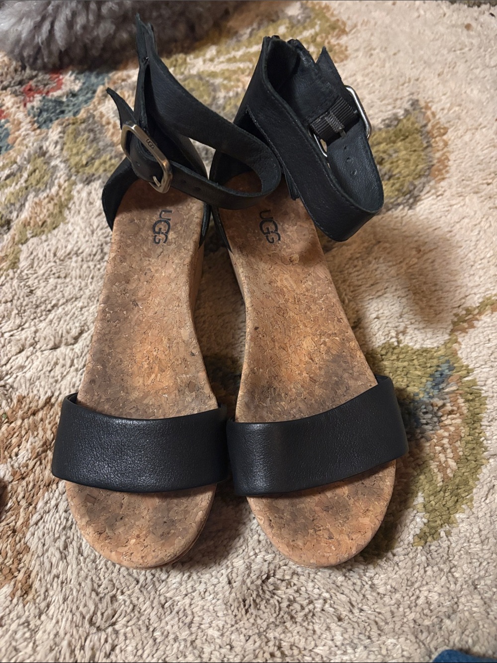 UGG Black Cork Footbed Ankle-Strap Sandals